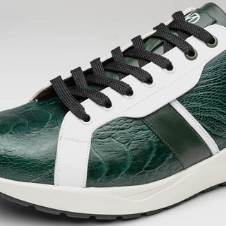 Marco Di Milano Lyon Men's Shoes Green & White Calf-Skin / Ostrich Casual Sneakers (MDM1071)-AmbrogioShoes