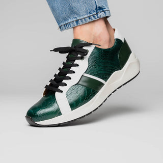 Marco Di Milano Lyon Men's Shoes Green & White Calf-Skin / Ostrich Casual Sneakers (MDM1071)-AmbrogioShoes