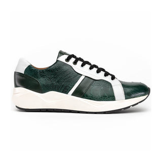 Marco Di Milano Lyon Men's Shoes Green & White Calf-Skin / Ostrich Casual Sneakers (MDM1071)-AmbrogioShoes