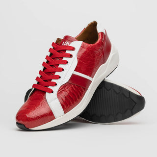 Marco Di Milano Lyon Men's Shoes Red & White Calf-Skin / Ostrich Casual Sneakers (MDM1072)-AmbrogioShoes