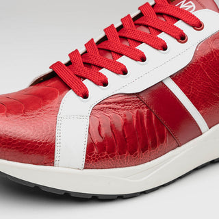 Marco Di Milano Lyon Men's Shoes Red & White Calf-Skin / Ostrich Casual Sneakers (MDM1072)-AmbrogioShoes