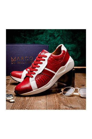 Marco Di Milano Lyon Red & White Calf-Skin / Ostrich Casual Sneakers (MDM1072)