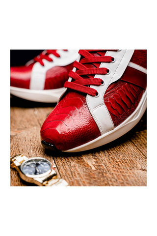 Marco Di Milano Lyon Red & White Calf-Skin / Ostrich Casual Sneakers (MDM1072)