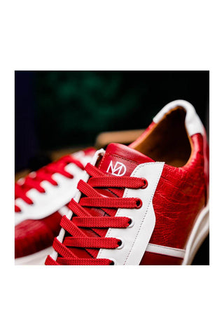 Marco Di Milano Lyon Red & White Calf-Skin / Ostrich Casual Sneakers (MDM1072)