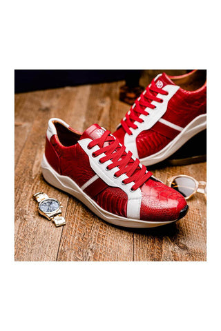 Marco Di Milano Lyon Red & White Calf-Skin / Ostrich Casual Sneakers (MDM1072)