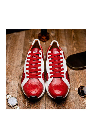 Marco Di Milano Lyon Red & White Calf-Skin / Ostrich Casual Sneakers (MDM1072)