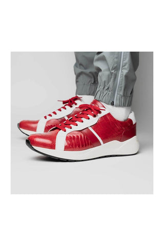 Marco Di Milano Lyon Red & White Calf-Skin / Ostrich Casual Sneakers (MDM1072)