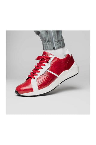 Marco Di Milano Lyon Red & White Calf-Skin / Ostrich Casual Sneakers (MDM1072)