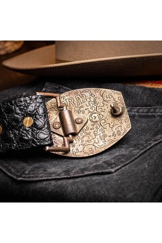 Marco Di Milano Marlboro Men’s Black Genuine Hornback Crocodile Skin Belt (MDMB1047)