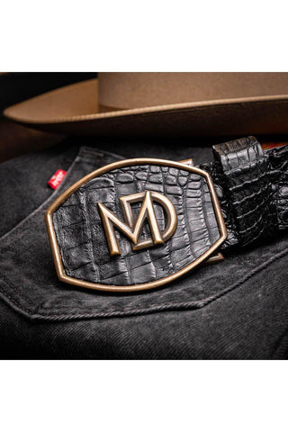 Marco Di Milano Marlboro Men’s Black Genuine Hornback Crocodile Skin Belt (MDMB1047)