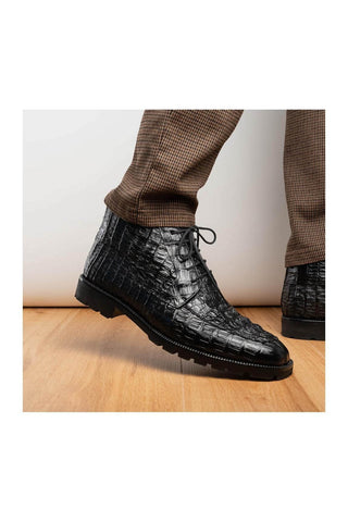 Marco Di Milano Martinelli Black Exotic Crocodile Chukka Boots (MDM1189)