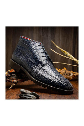 Marco Di Milano Martinelli Navy Exotic Crocodile Chukka Boots (MDM1189)