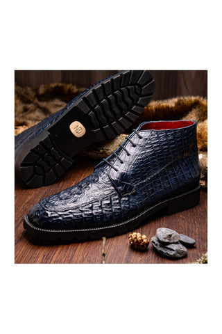 Marco Di Milano Martinelli Navy Exotic Crocodile Chukka Boots (MDM1189)