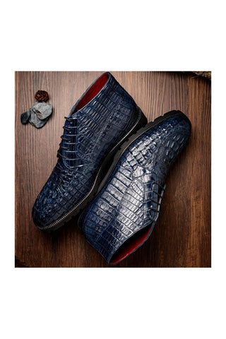 Marco Di Milano Martinelli Navy Exotic Crocodile Chukka Boots (MDM1189)
