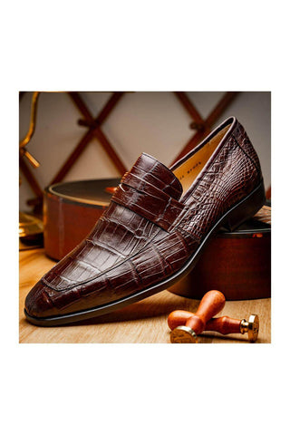 Marco Di Milano Matteo Alligator Penny Loafers - Brown