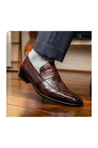 Marco Di Milano Matteo Alligator Penny Loafers - Brown
