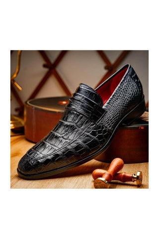 Marco Di Milano Matteo Black Genuine Alligator Penny Loafers (MDM1182)
