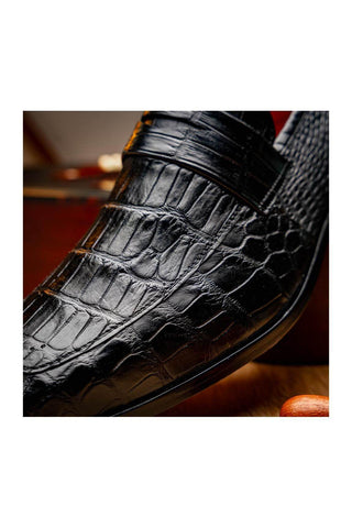 Marco Di Milano Matteo Black Genuine Alligator Penny Loafers (MDM1182)