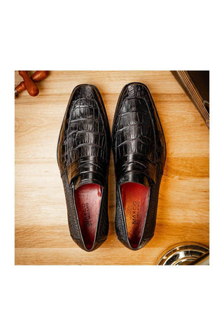 Marco Di Milano Matteo Black Genuine Alligator Penny Loafers (MDM1182)