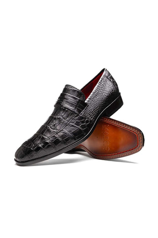 Marco Di Milano Matteo Black Genuine Alligator Penny Loafers (MDM1182)
