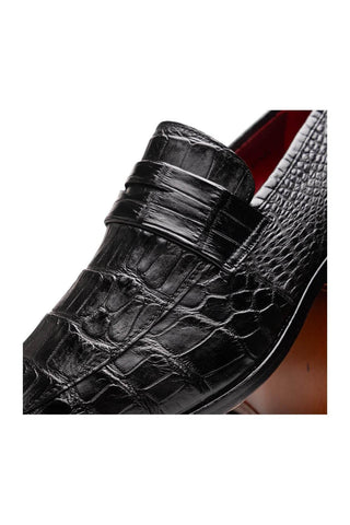 Marco Di Milano Matteo Black Genuine Alligator Penny Loafers (MDM1182)