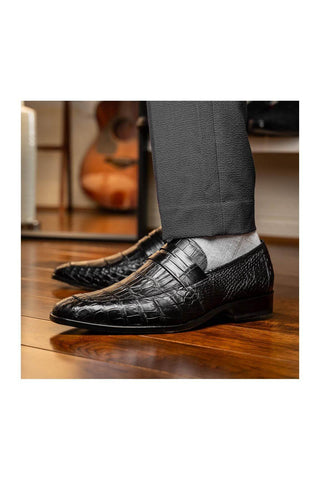 Marco Di Milano Matteo Black Genuine Alligator Penny Loafers (MDM1182)