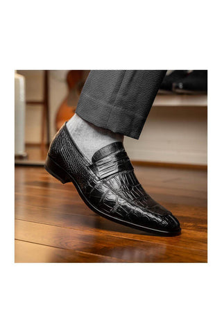 Marco Di Milano Matteo Black Genuine Alligator Penny Loafers (MDM1182)