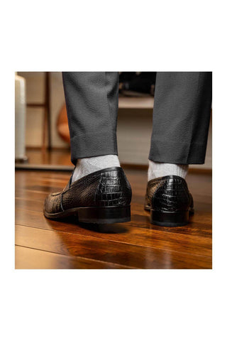Marco Di Milano Matteo Black Genuine Alligator Penny Loafers (MDM1182)