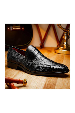Marco Di Milano Matteo Black Genuine Alligator Penny Loafers (MDM1182)