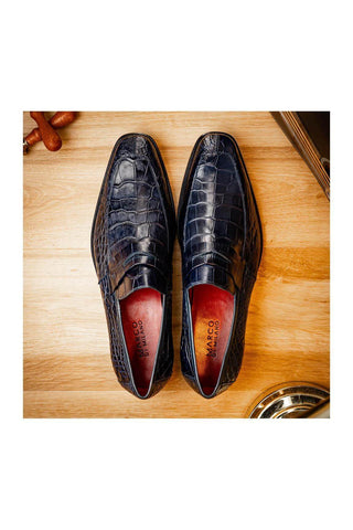 Marco Di Milano Matteo Navy Genuine Alligator Penny Loafers (MDM1182)