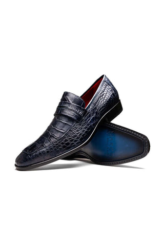 Marco Di Milano Matteo Navy Genuine Alligator Penny Loafers (MDM1182)