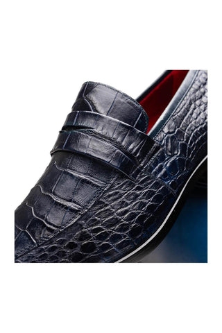 Marco Di Milano Matteo Navy Genuine Alligator Penny Loafers (MDM1182)