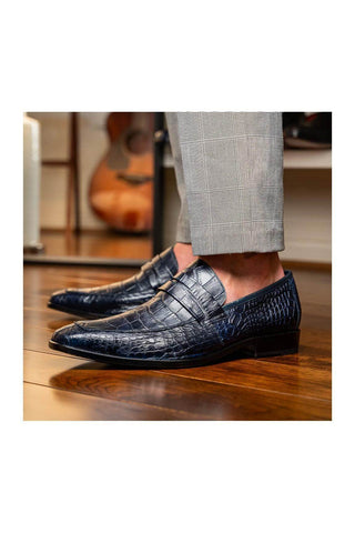 Marco Di Milano Matteo Navy Genuine Alligator Penny Loafers (MDM1182)