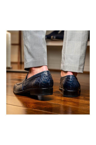Marco Di Milano Matteo Navy Genuine Alligator Penny Loafers (MDM1182)