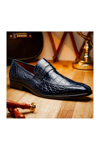 Marco Di Milano Matteo Navy Genuine Alligator Penny Loafers (MDM1182)