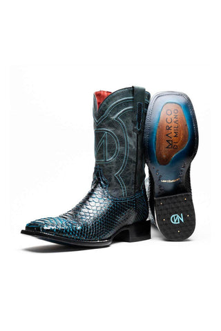 Marco Di Milano Missouri Black & Blue Genuine Python / Calf-Skin Leather Cowboy Boot (MDM1212)