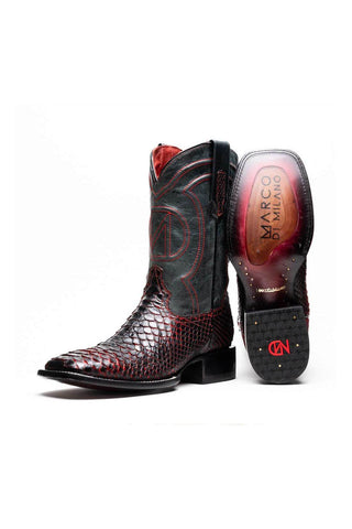 Marco Di Milano Missouri Black Cherry Genuine Python / Calf-Skin Leather Cowboy Boot (MDM1212)