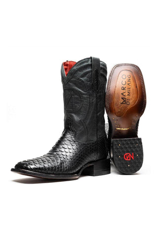 Marco Di Milano Missouri Black Genuine Python / Calf-Skin Leather Cowboy Boot (MDM1212)