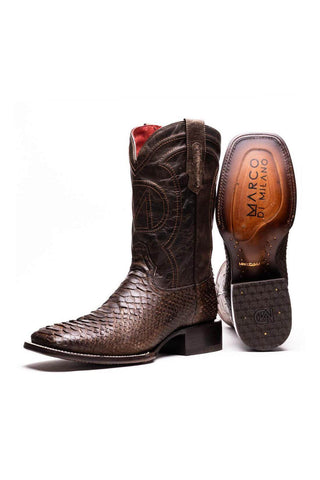 Marco Di Milano Missouri Brown Genuine Python / Calf-Skin Leather Cowboy Boot (MDM1212)