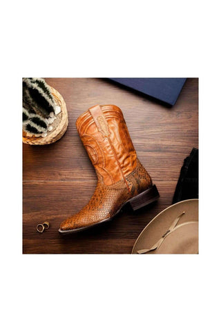 Marco Di Milano Missouri Cognac Exotic Python Skin Cowboy Boot (MDM1243)