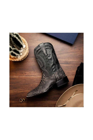 Marco Di Milano Missouri Stone White Python Skin Cowboy Boot (MDM1242)