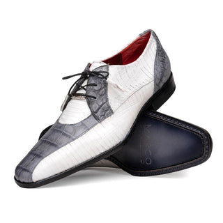 Marco Di Milano Moncalieri Men's Shoes Gray & White Genuine Alligator / Cobra Dress Derby Oxfords (MDM1145)-AmbrogioShoes