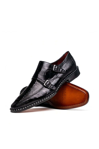 Marco Di Milano Napoli Ostrich Double Monk-Strap - Black-Dellamoda
