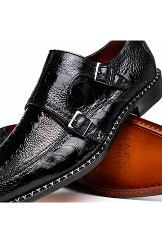 Marco Di Milano Napoli Ostrich Double Monk-Strap - Black-Dellamoda