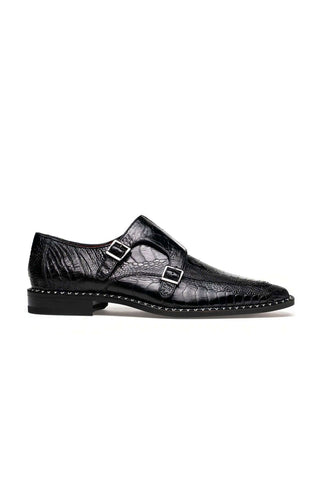 Marco Di Milano Napoli Ostrich Double Monk-Strap - Black-Dellamoda