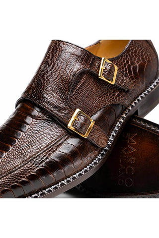 Marco Di Milano Napoli Ostrich Double Monk-Strap - Brown-Dellamoda
