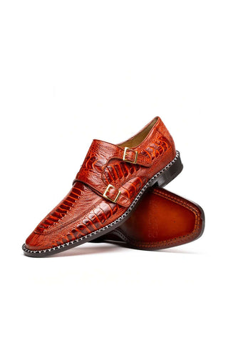 Marco Di Milano Napoli Ostrich Double Monk-Strap - Rustic Cognac-Dellamoda