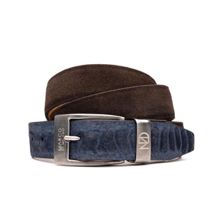 Marco Di Milano Navy & Brown Genuine Ostrich Leg / Suede Leather Men's Belts (MDMB1040)-AmbrogioShoes