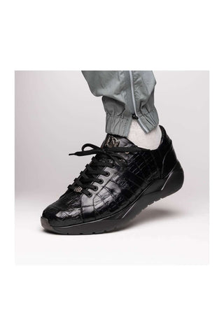 Marco Di Milano Nino Black Genuine Caiman Crocodile Fashion Sneaker (MDM1108)