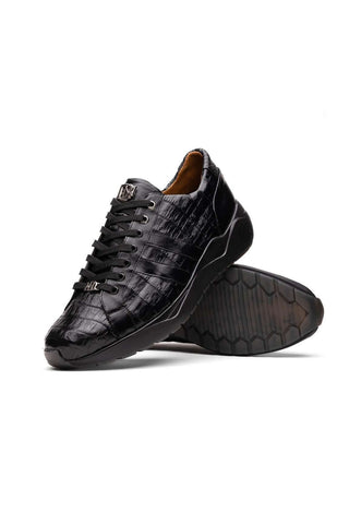Marco Di Milano Nino Black Genuine Caiman Crocodile Fashion Sneaker (MDM1108)